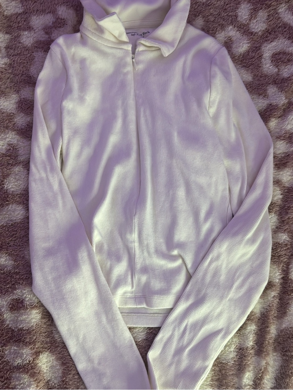 Abercrombie & Fitch Cream Long-Sleeve Half-Zip Top